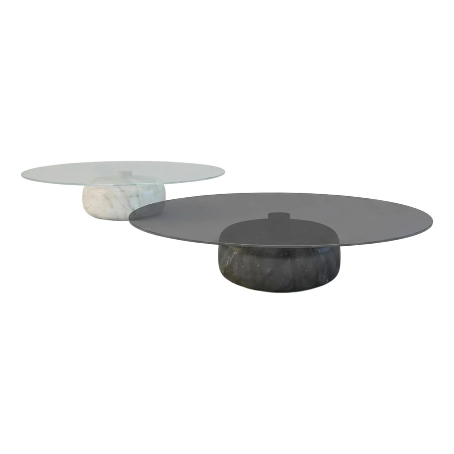 Modern Round Glass Top Marble Base Coffee Table Set