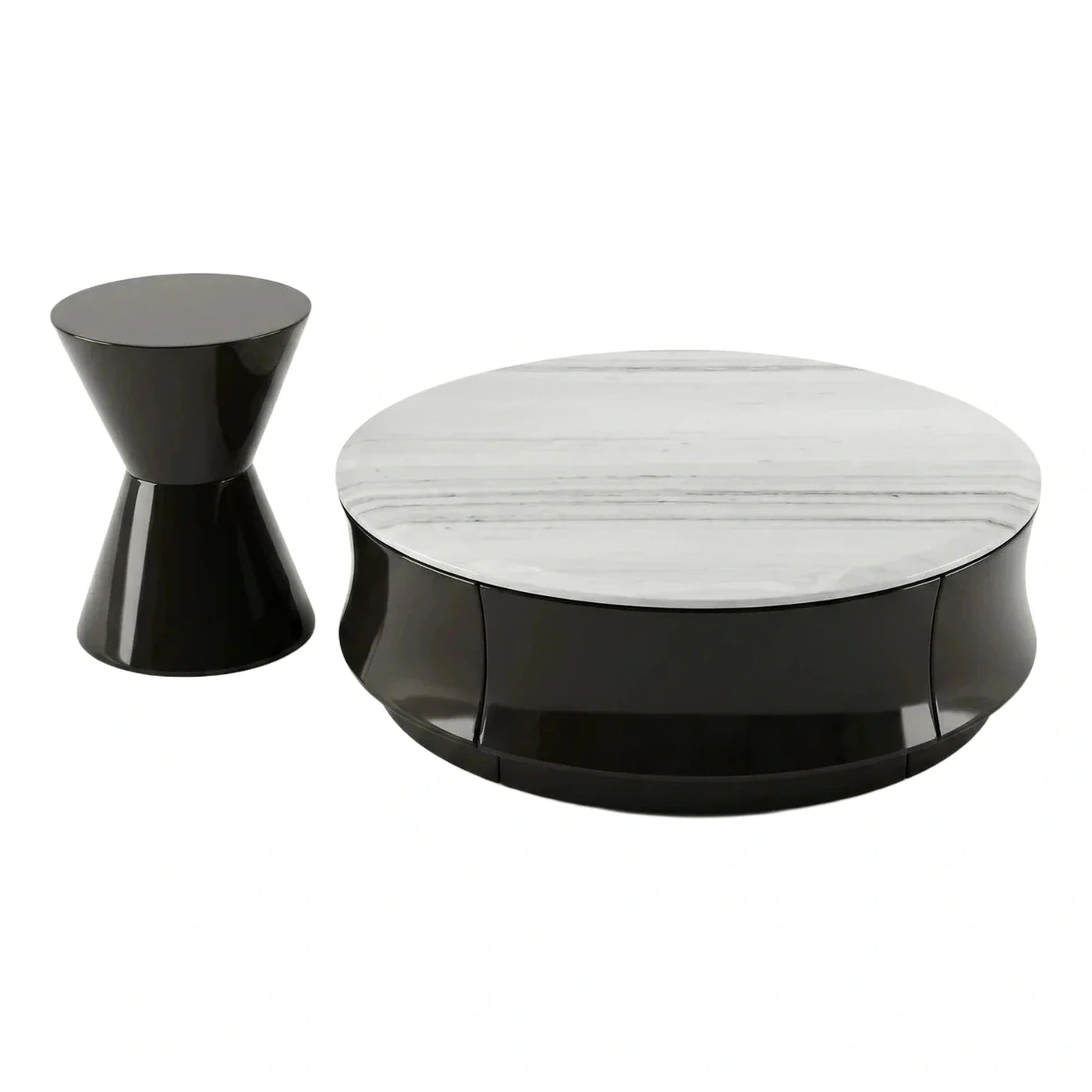 Round Marble Top Coffee Table And Black Side Table