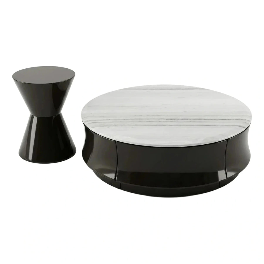 Round Marble Top Coffee Table And Black Side Table