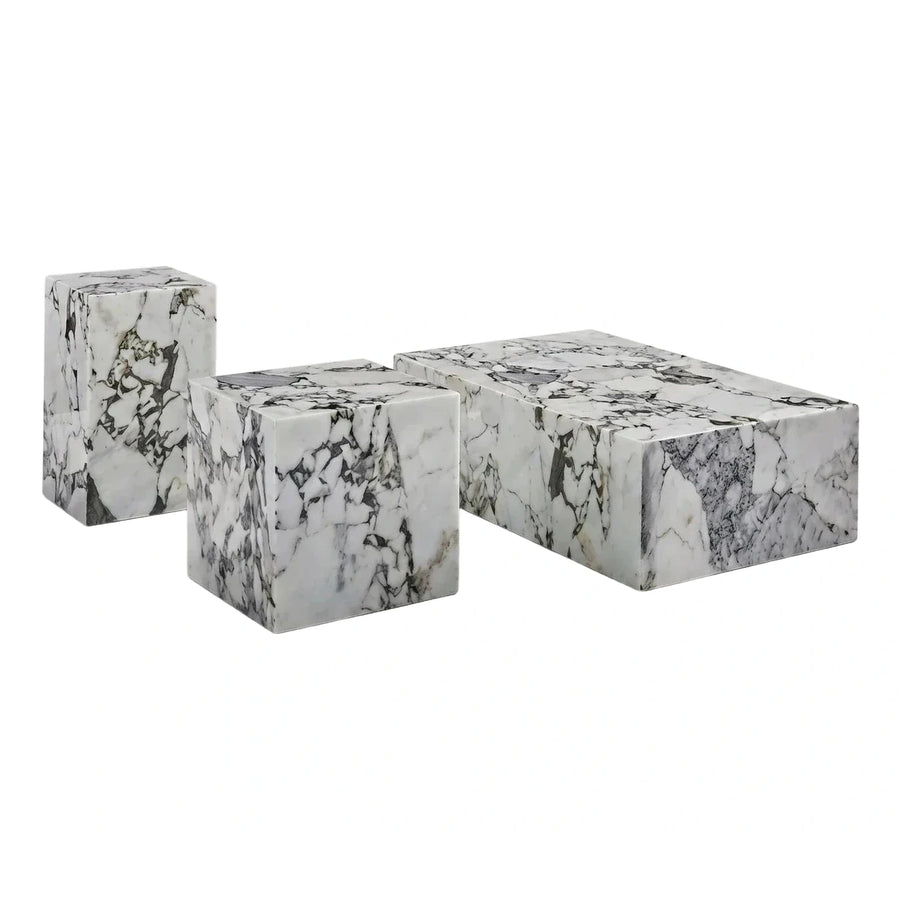 White Marble Block Coffee Table Set