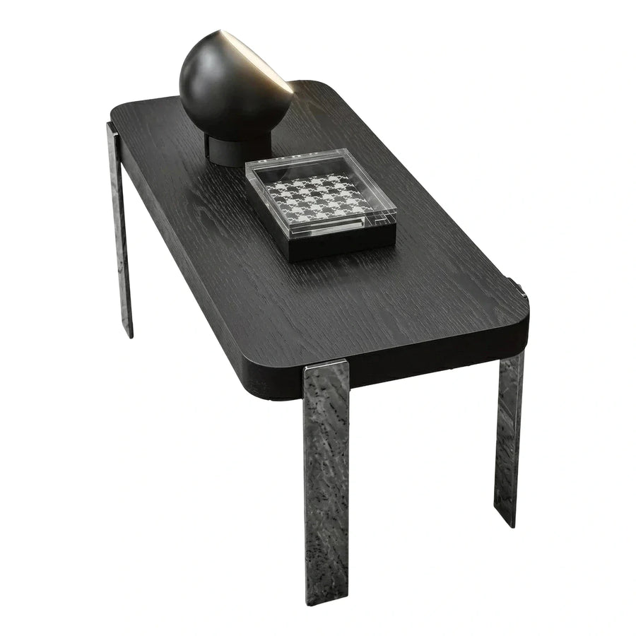 Modern Black Wood Coffee Table with Stone Legs