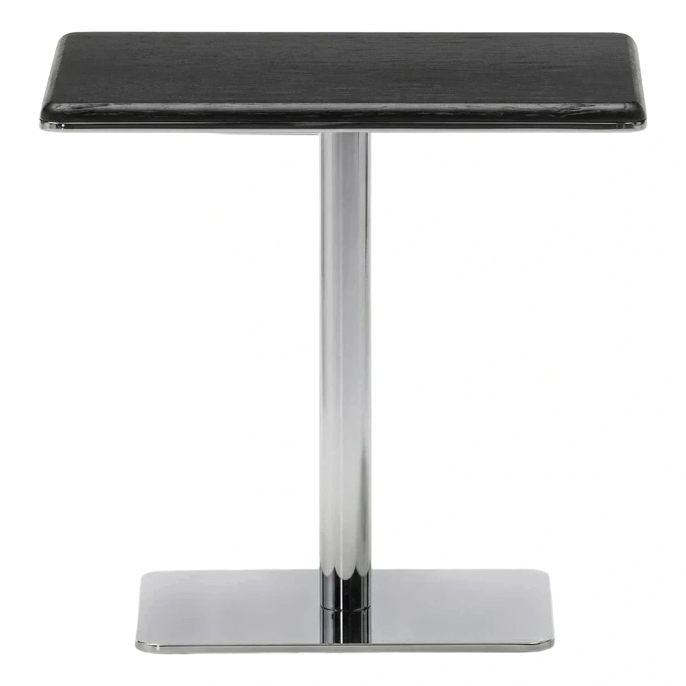 Modern Black Gloss Rectangular Side Table Chrome Pedestal