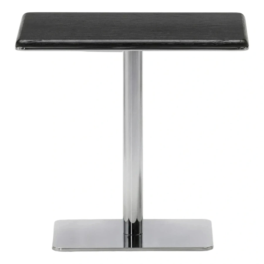 Modern Black Gloss Rectangular Side Table Chrome Pedestal
