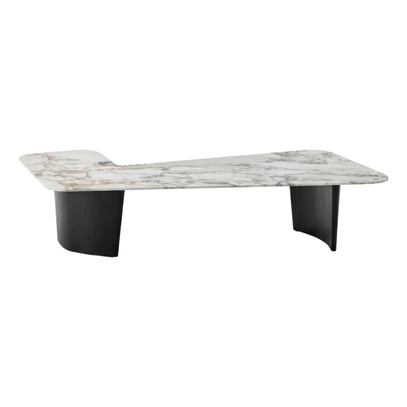 White Marble Coffee Table with Black Curved Base