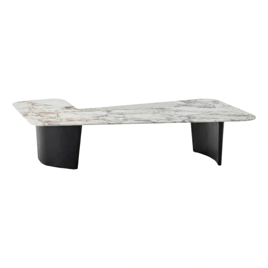 White Marble Coffee Table with Black Curved Base