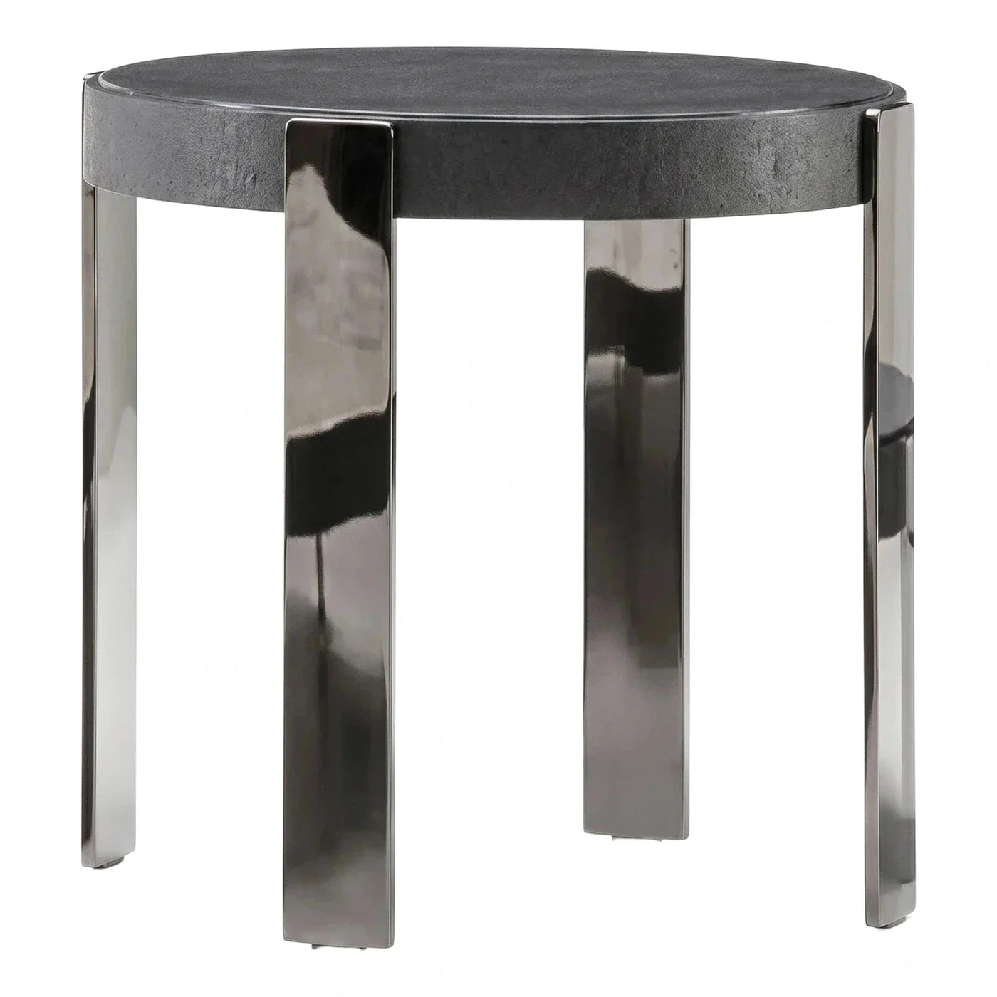 Modern Round Dark Stone Side Table Chrome Legs