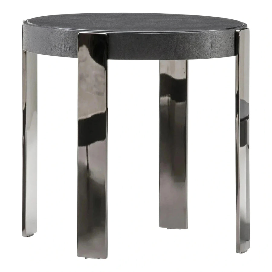 Modern Round Dark Stone Side Table Chrome Legs
