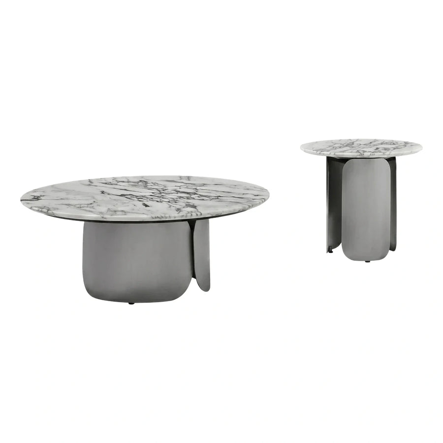 Modern Round Marble Top Metal Base Table Set