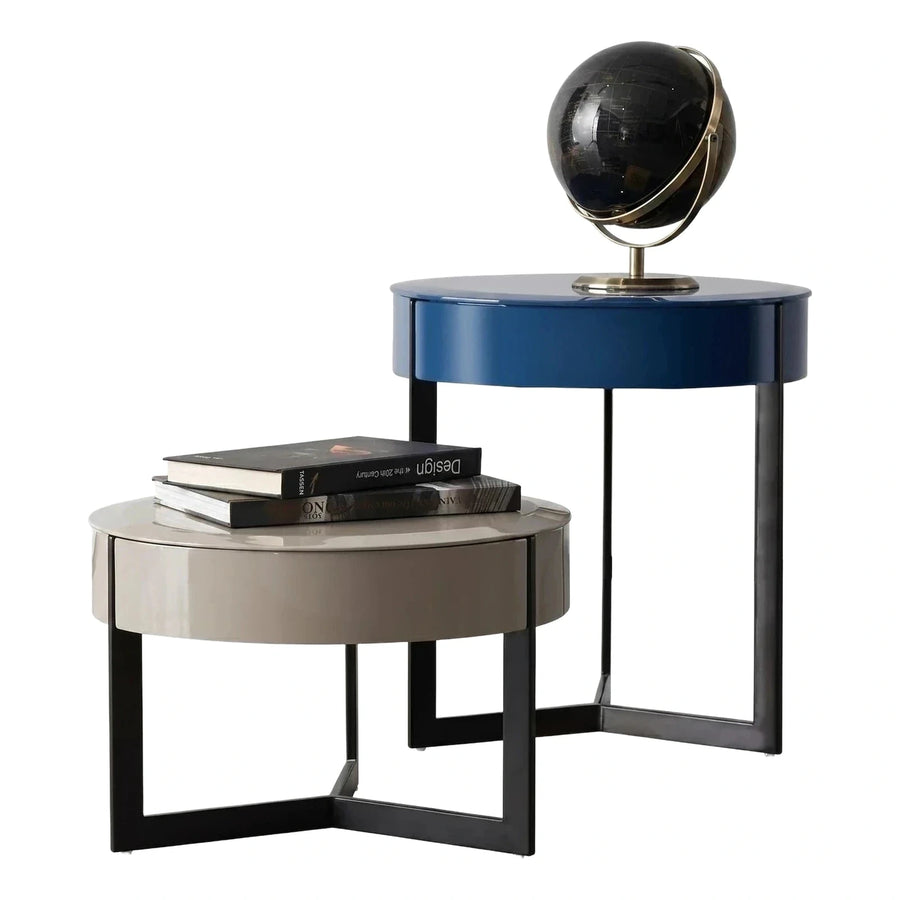 Blue and Beige Glossy Semi-Circular Nesting Tables