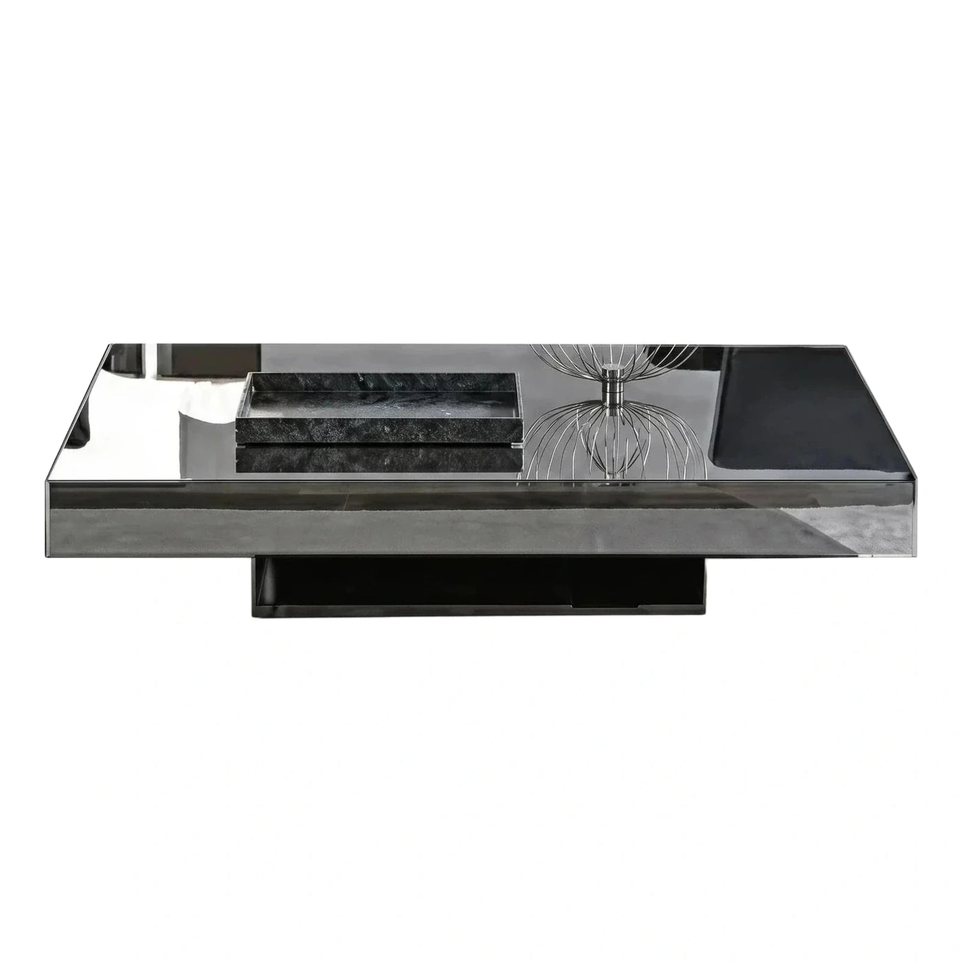 Modern Rectangular Smoked Glass Coffee Table with Shelf