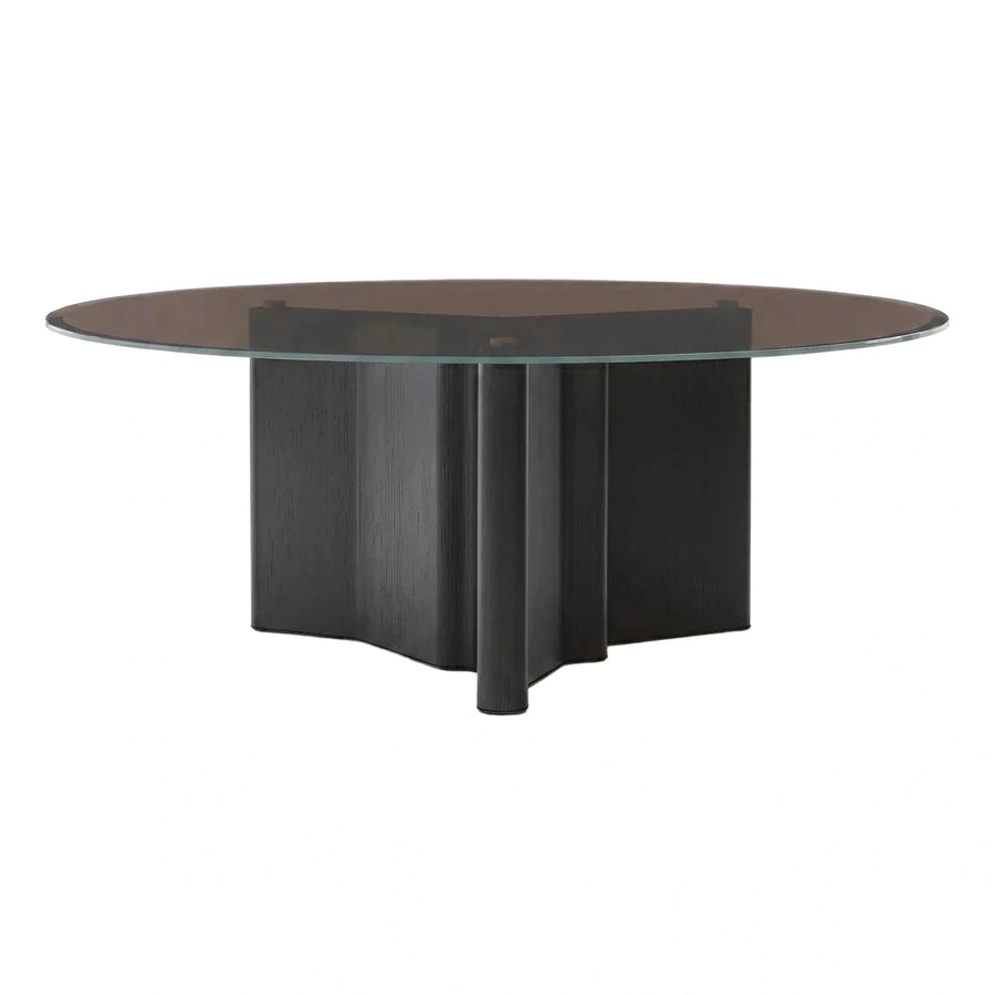 Oval Smoked Glass Coffee Table Dark Wood Base