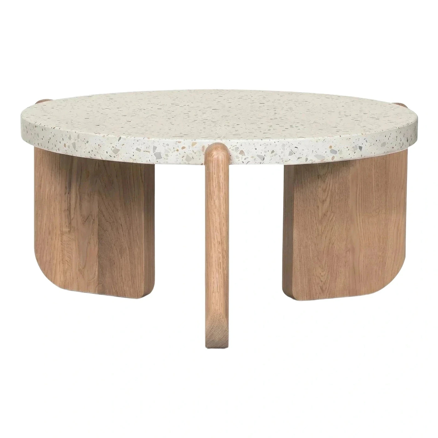 Round Terrazzo Coffee Table with Light Wood Base