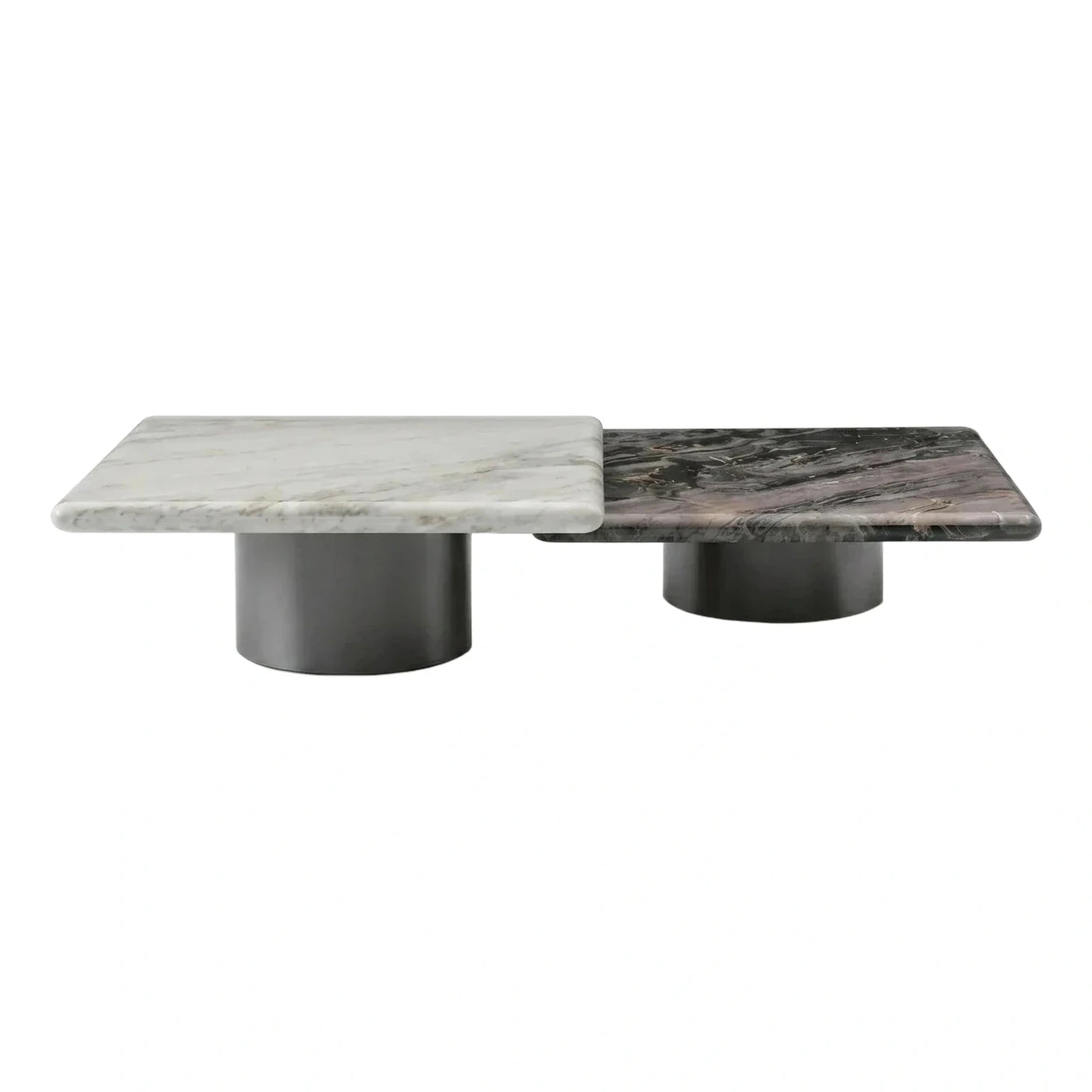 Modern Dual Marble Top Coffee Table with Metal Bases