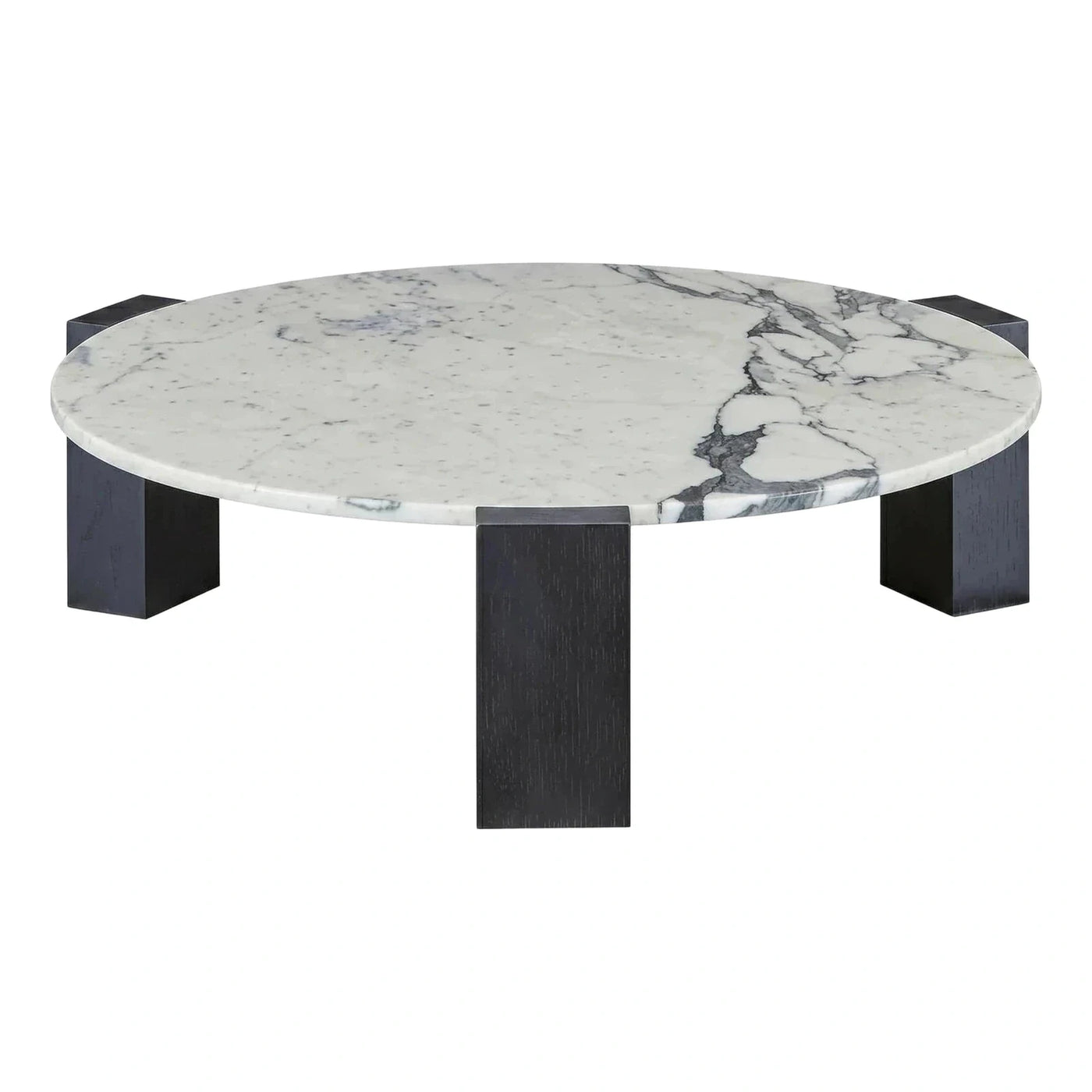 Round White Marble Coffee Table with Dark Block Legs