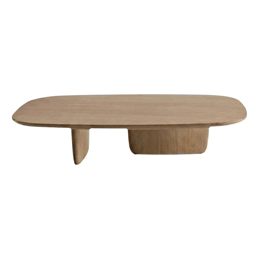 Modern Oval Wood Coffee Table with Sculptural Base
