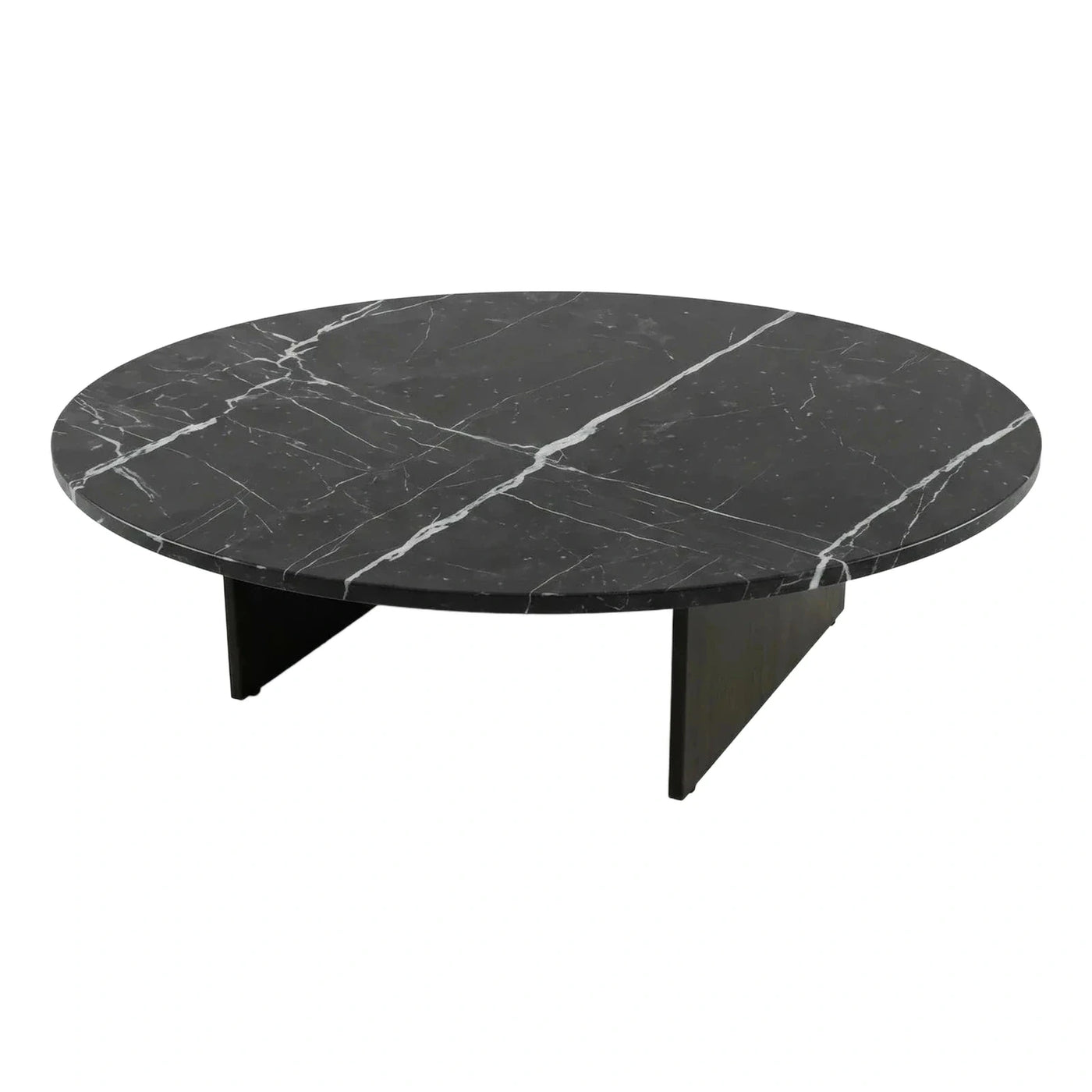 Round Black Marble Top Coffee Table with Panel Base