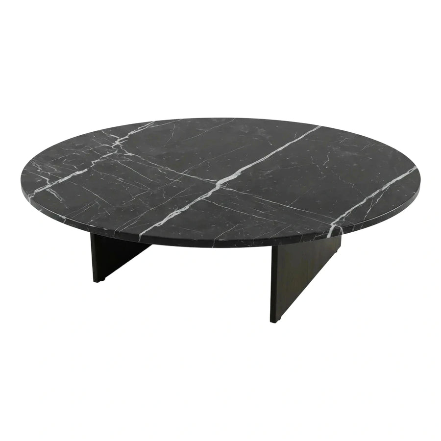Round Black Marble Top Coffee Table with Panel Base