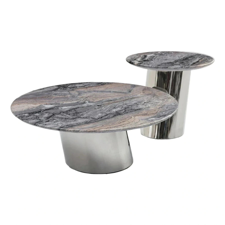 Round Marble Top Coffee and Side Table Set