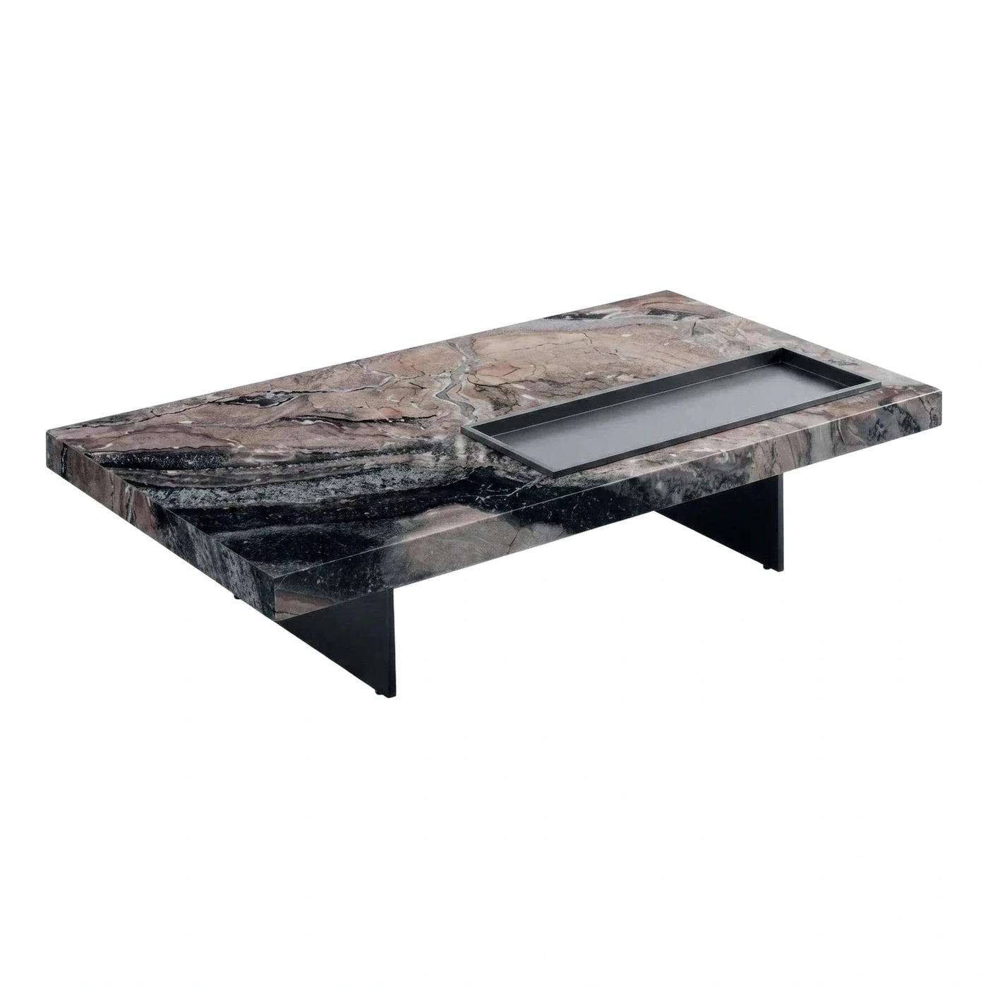 Modern Marble Coffee Table with Integrated Tray