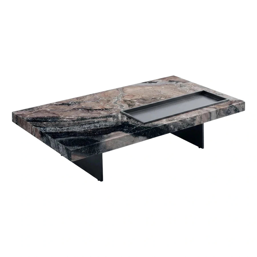 Modern Marble Coffee Table with Integrated Tray