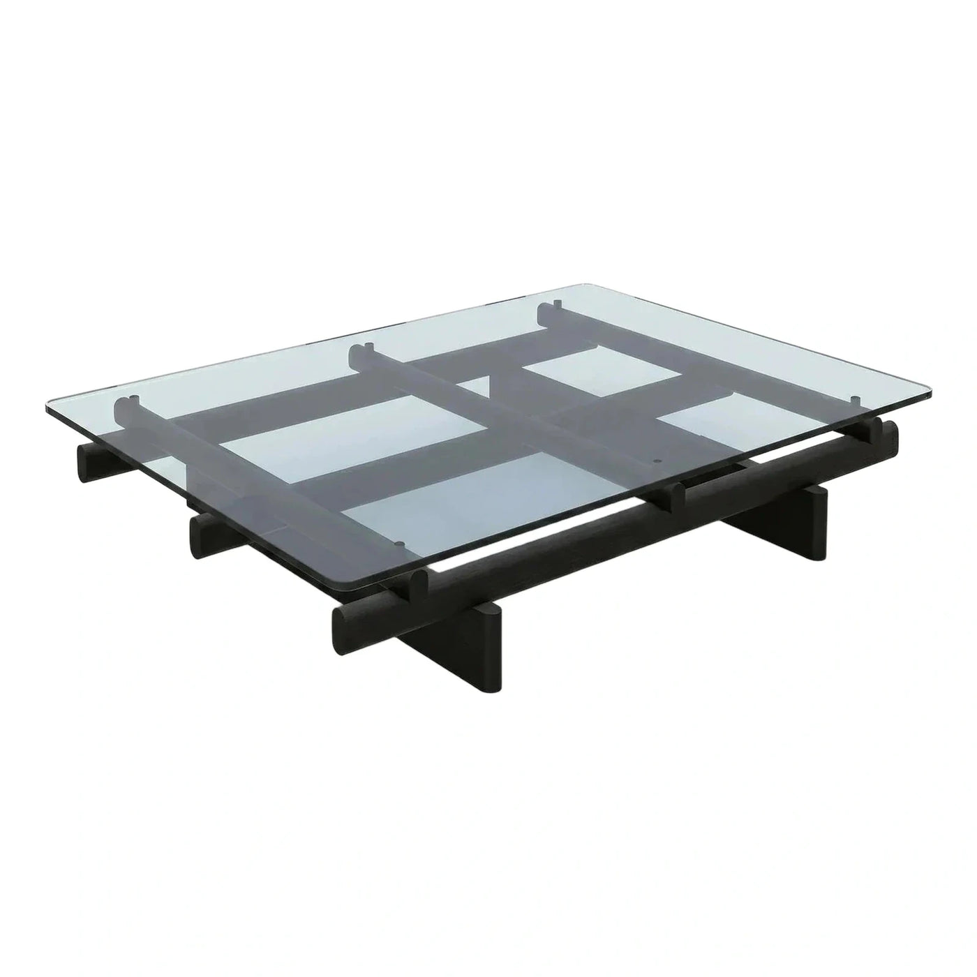 Modern Black Wood Frame Glass Coffee Table