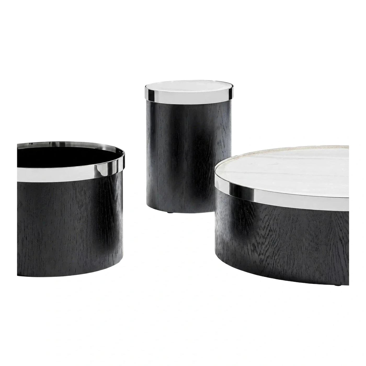 Modern Black Wood Cylinder Coffee Table Set