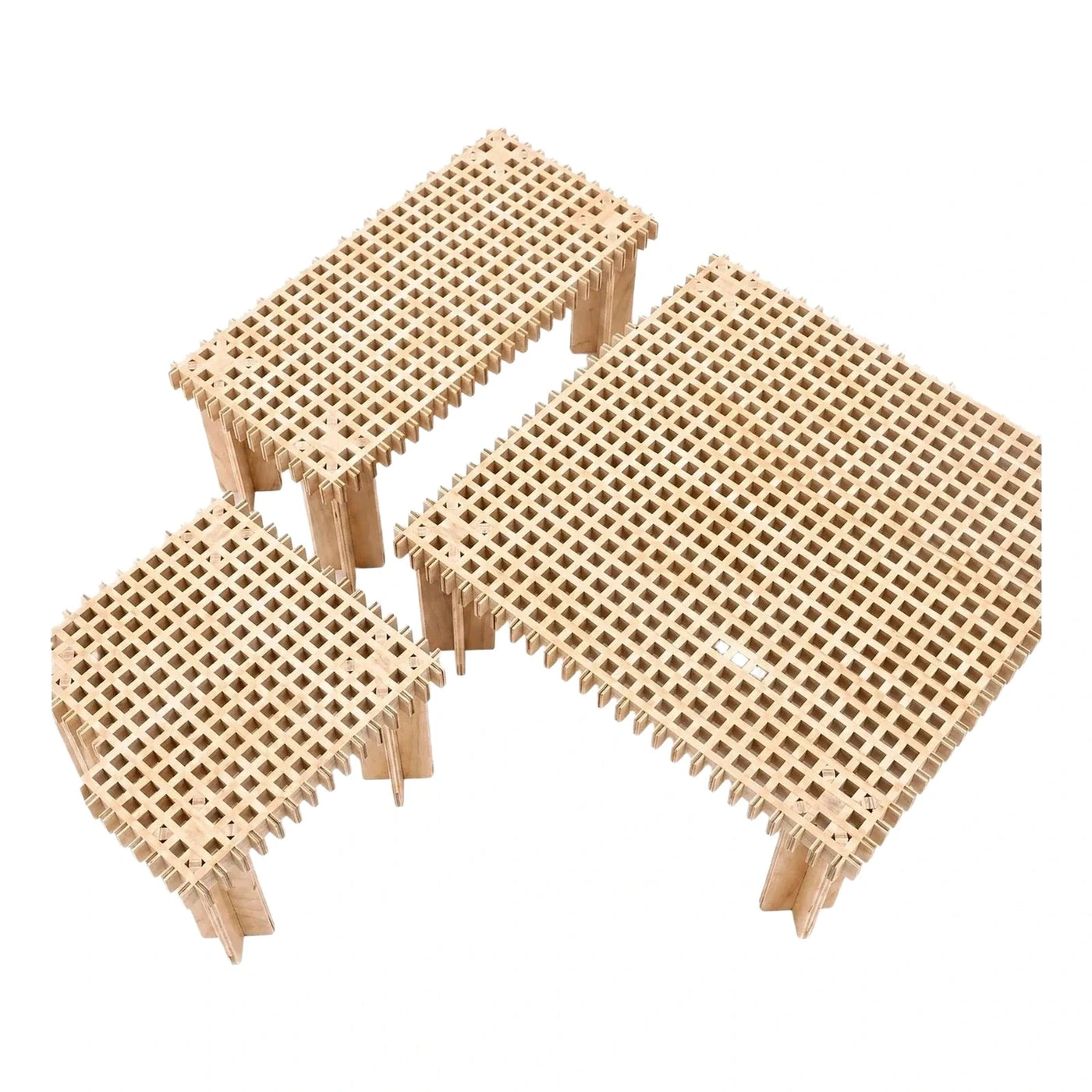 Light Wood Lattice Grid Table Set