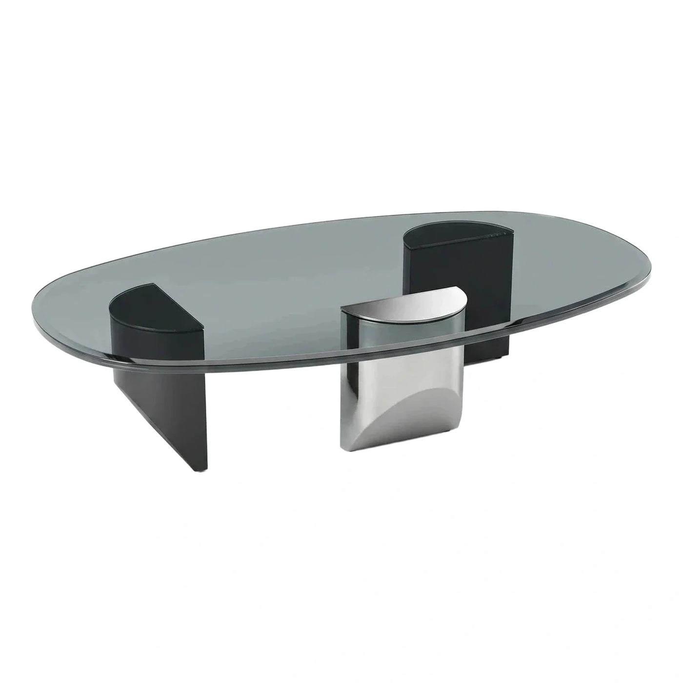 Modern Oval Smoked Glass Coffee Table Mixed Base