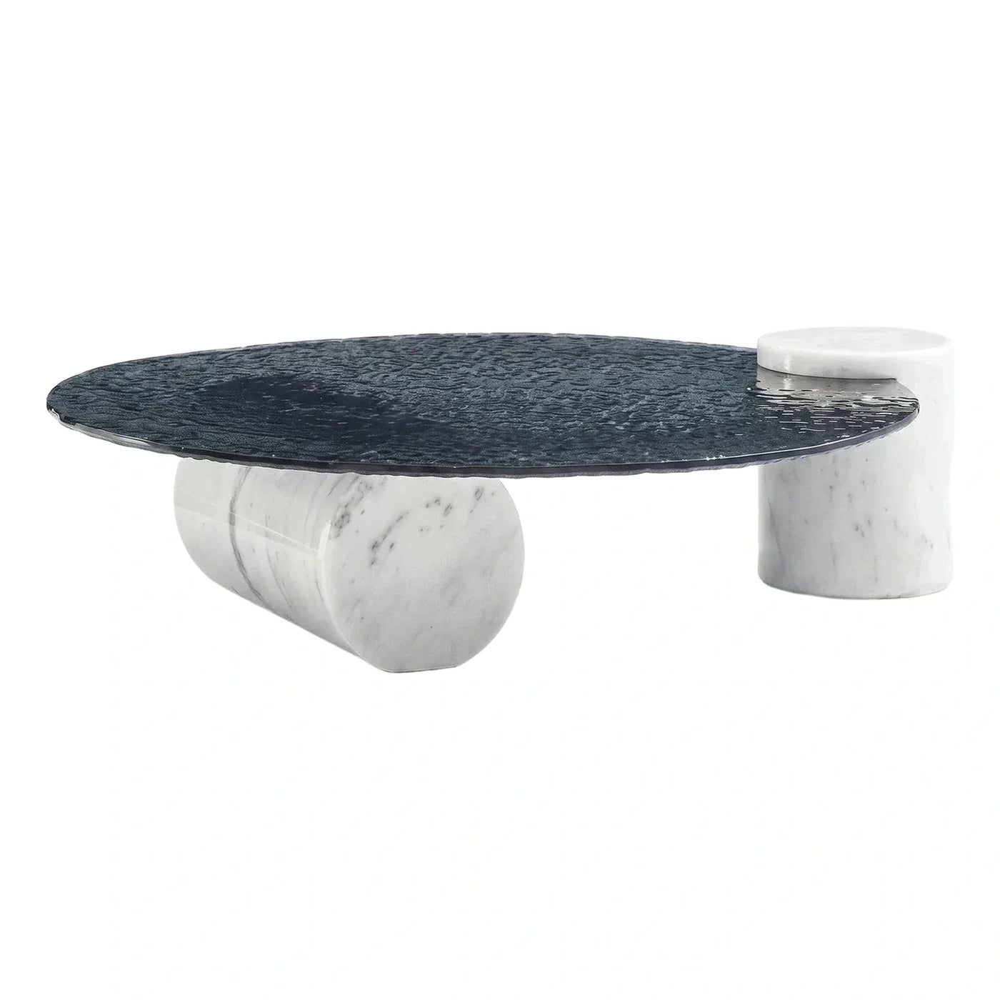 Black Textured Stone Coffee Table with White Marble Base