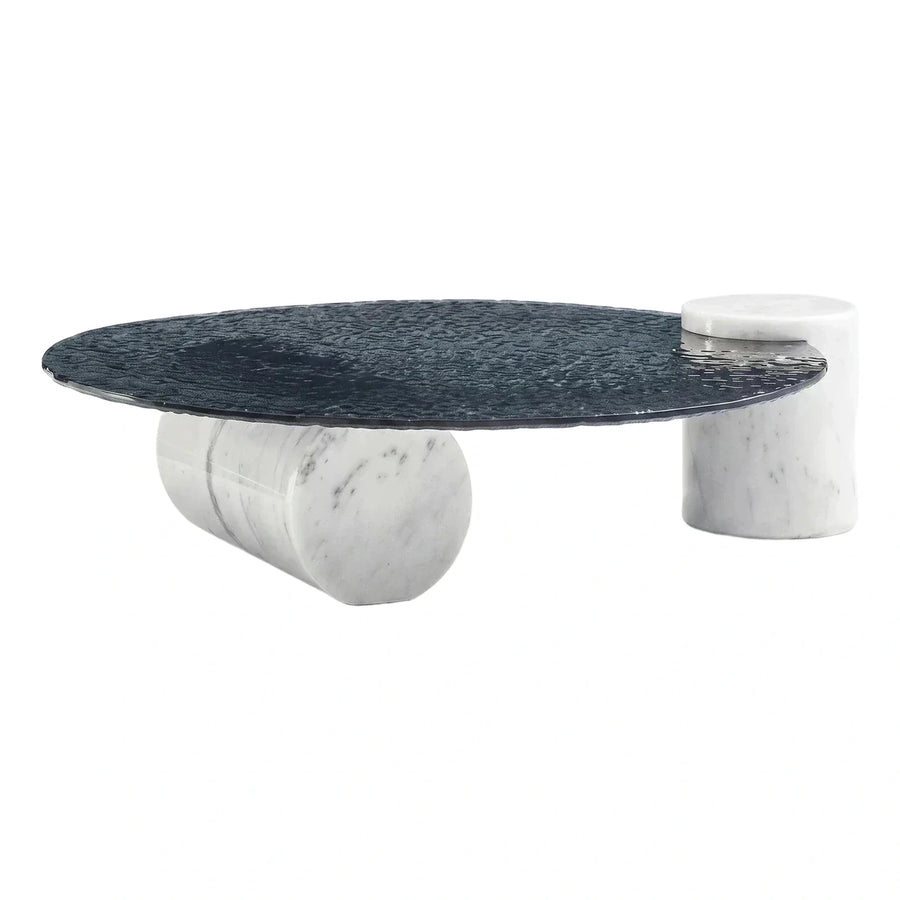Black Textured Stone Coffee Table with White Marble Base