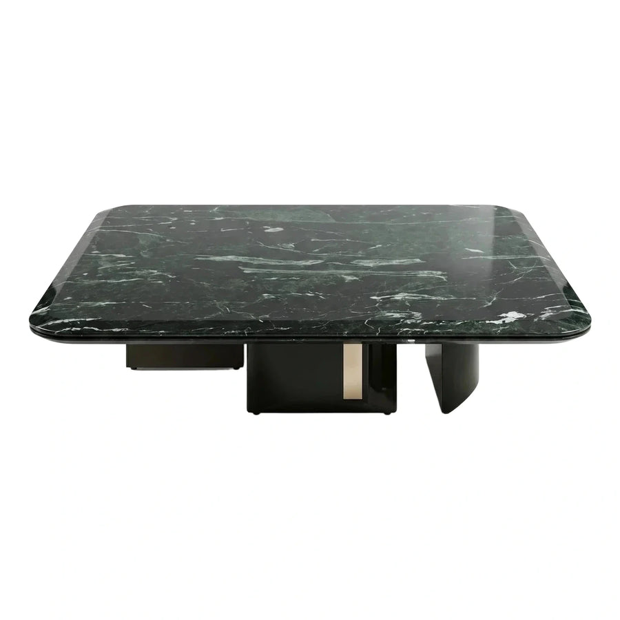 Green Marble Top Coffee Table with Gold Accent