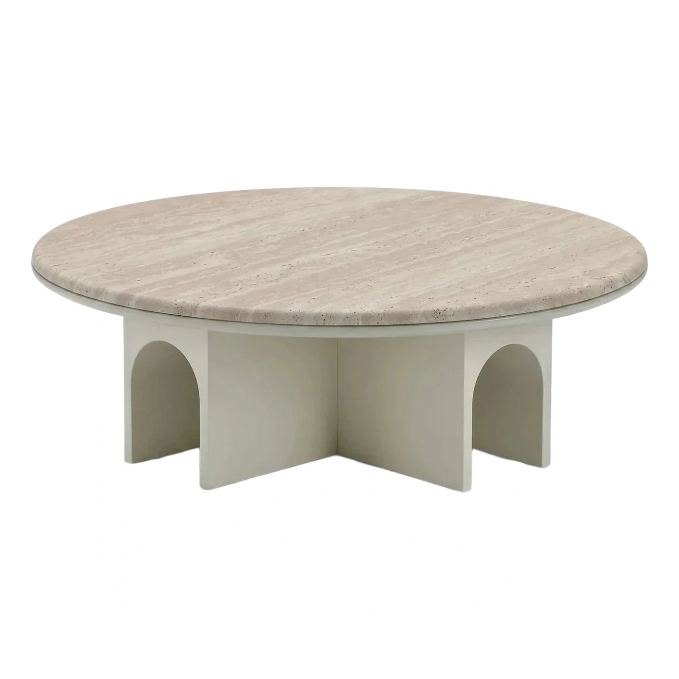 Round Travertine Coffee Table with Arched Base