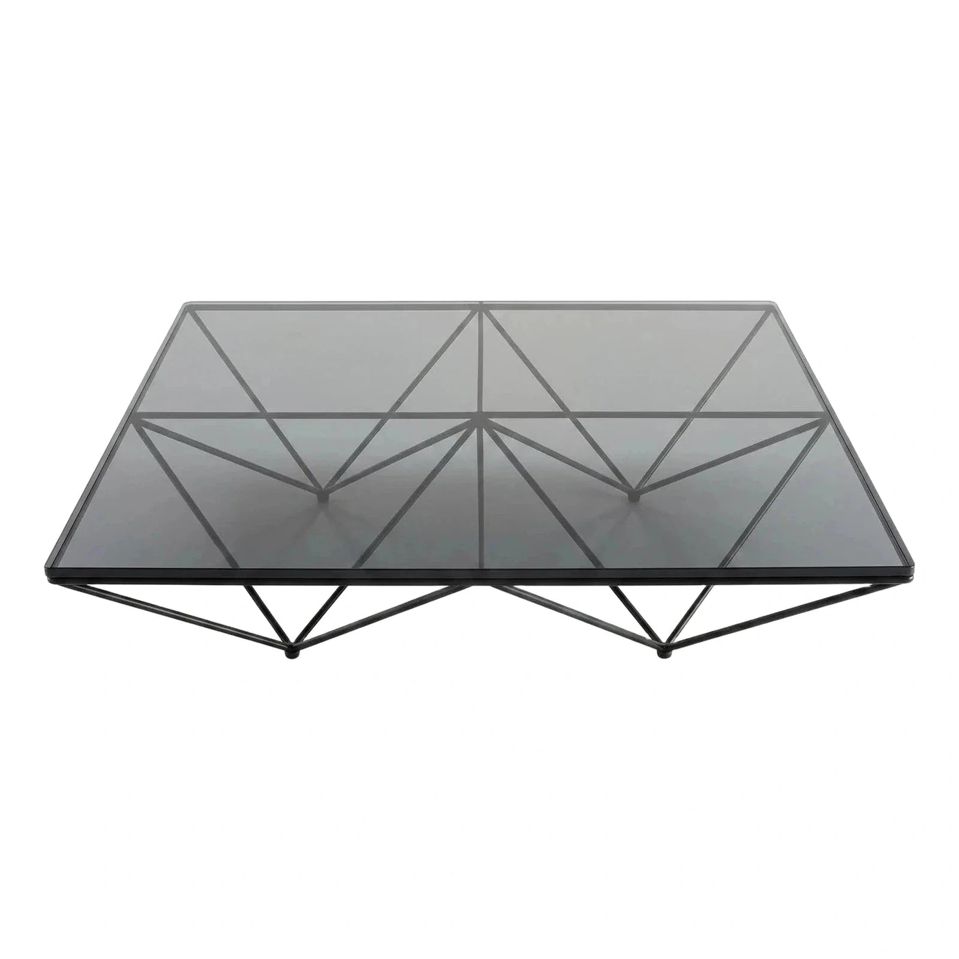 Geometric Black Metal Coffee Table Smoked Glass Top