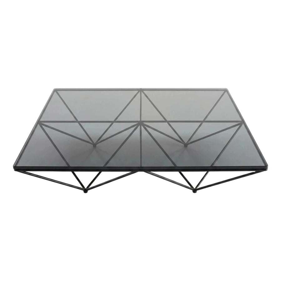 Geometric Black Metal Coffee Table Smoked Glass Top
