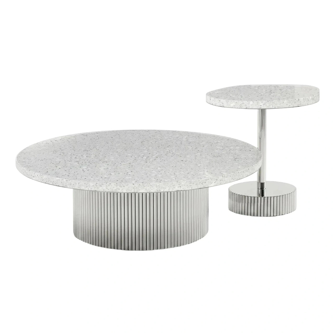 Modern White Terrazzo Round Coffee and Side Table Set