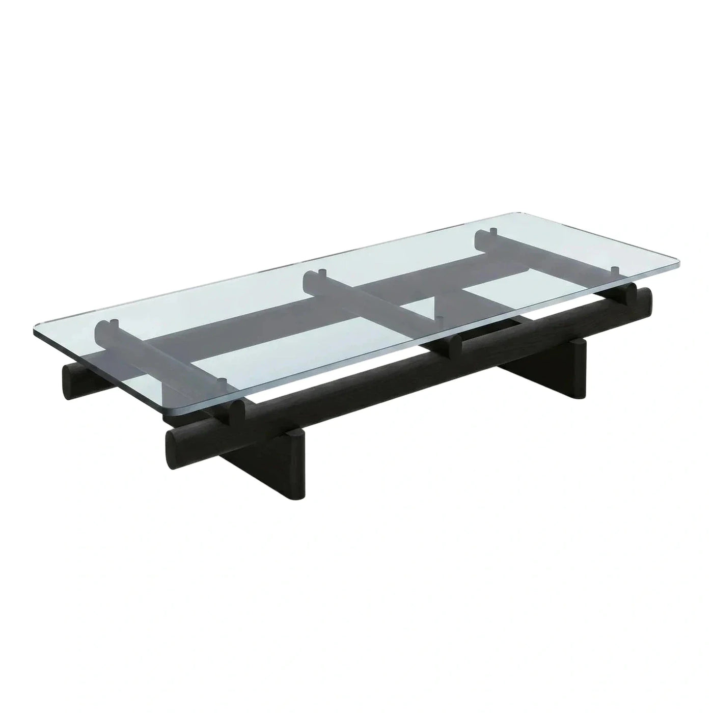 Modern Rectangular Glass Coffee Table with Black Wood Base