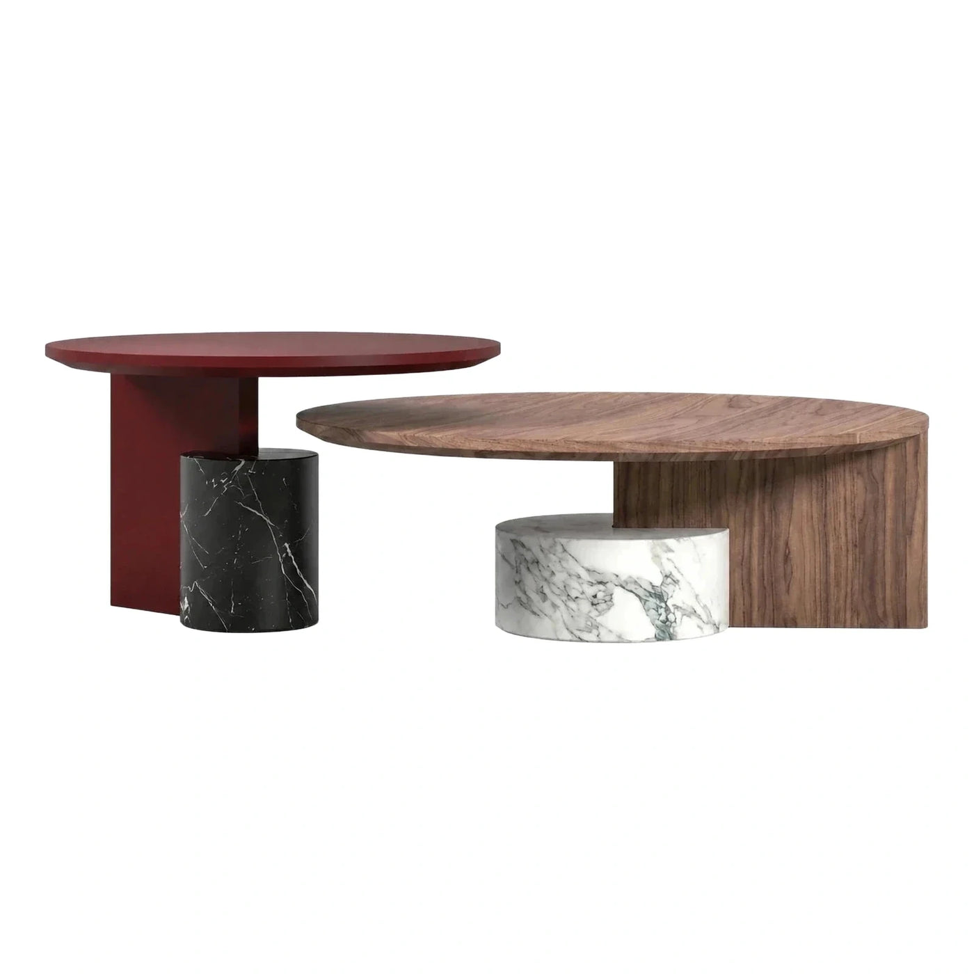 Modern Round Wood and Marble Coffee Table Set