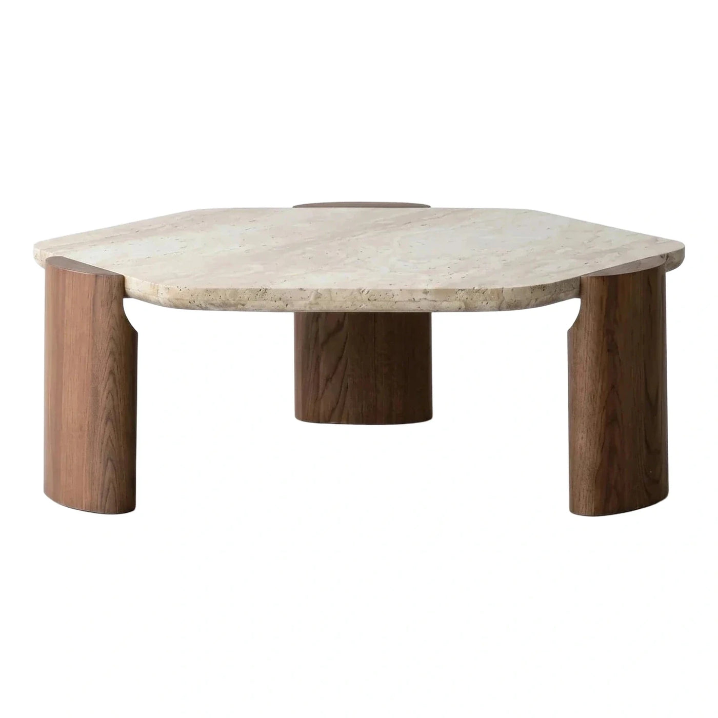 Organic Shaped Stone Coffee Table with Wood Legs