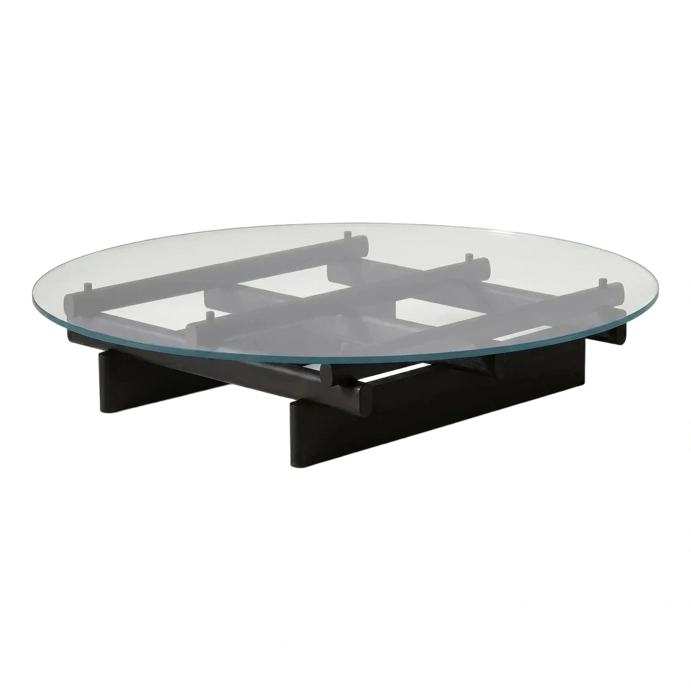 Modern Oval Glass Coffee Table Dark Wood Base