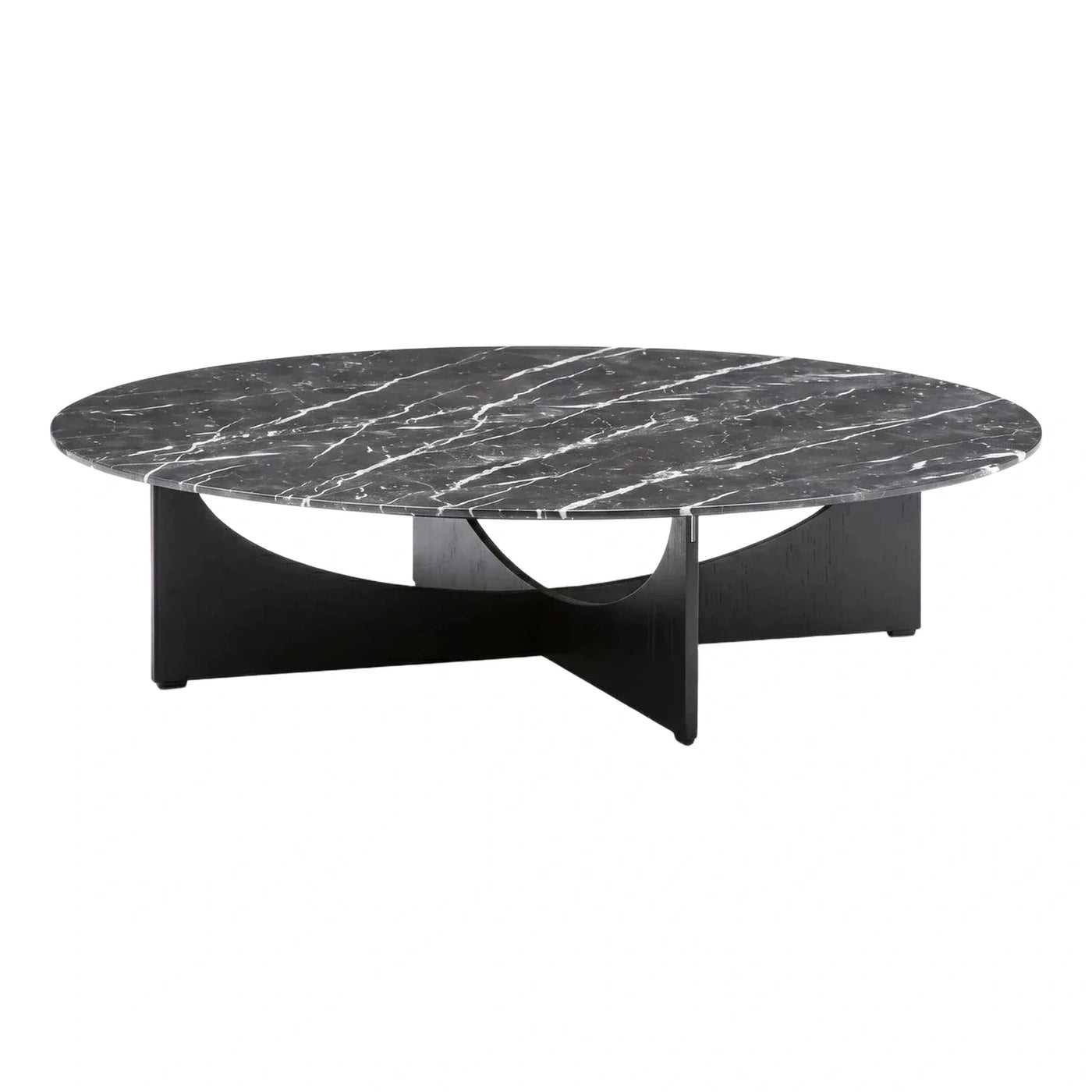Round Black Marble Coffee Table with Sculptural Base