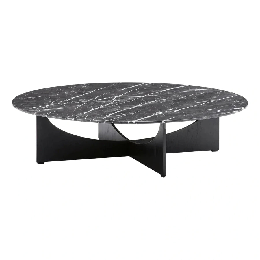 Round Black Marble Coffee Table with Sculptural Base