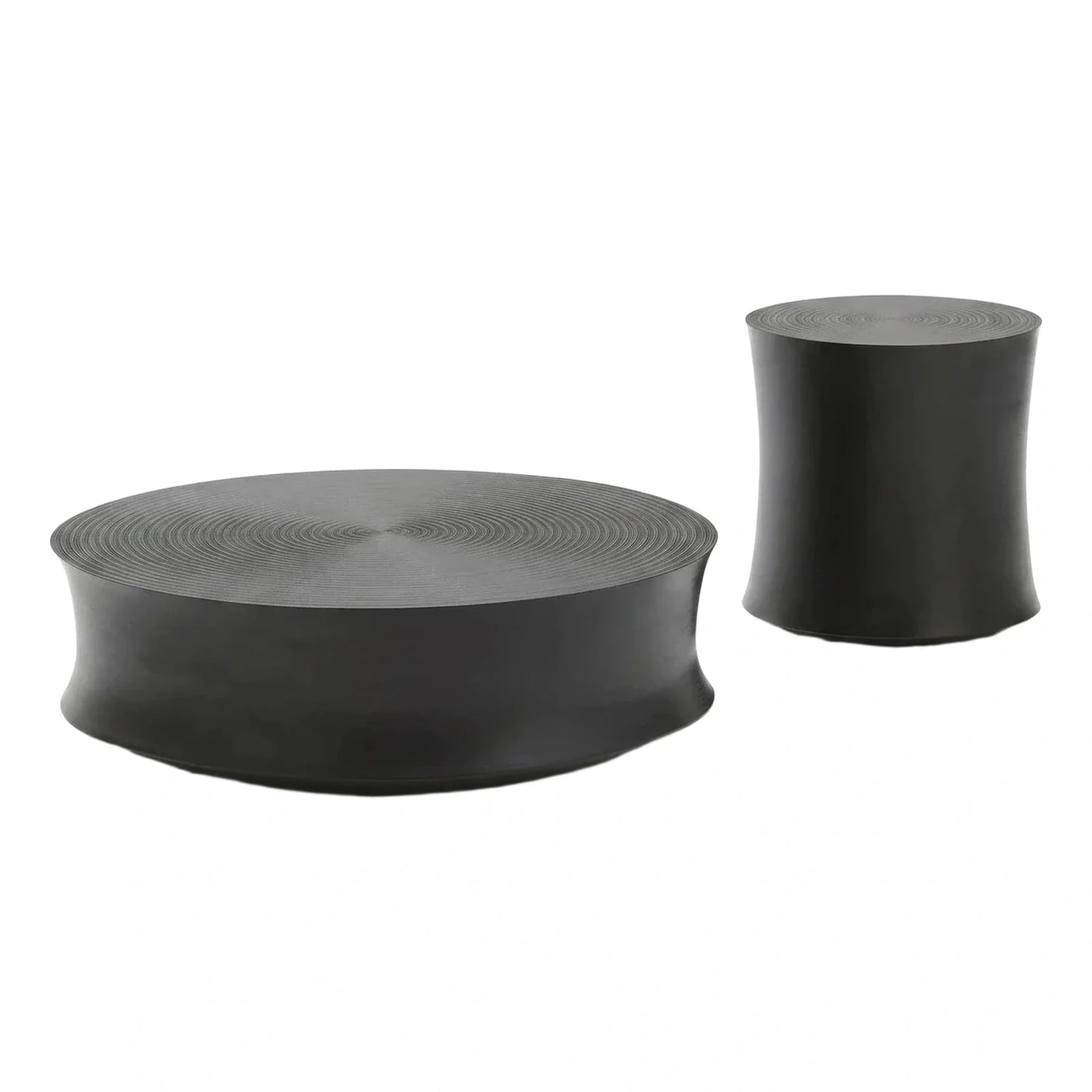 Dark Textured Round Coffee and Side Table Set