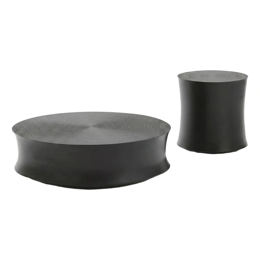 Dark Textured Round Coffee and Side Table Set