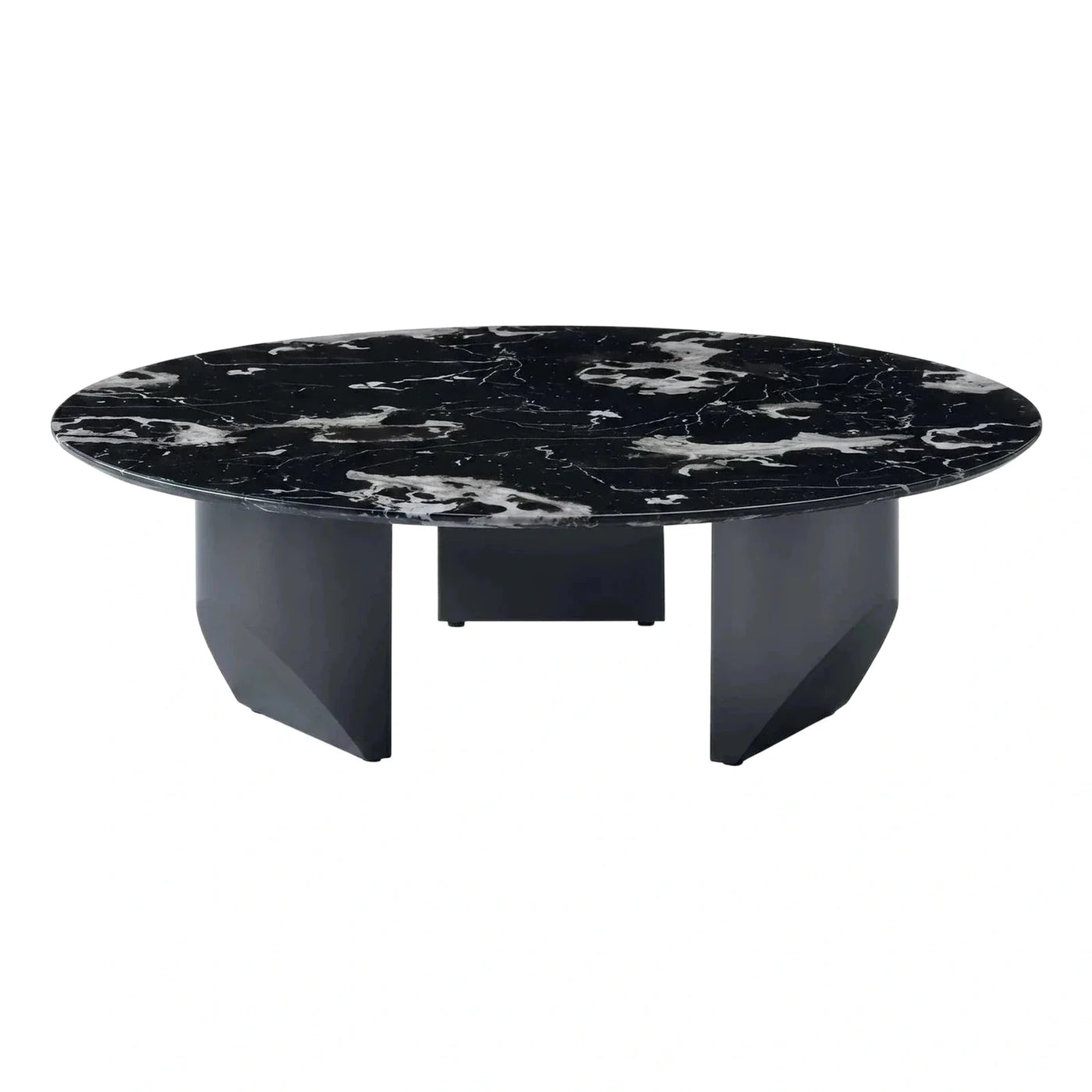 Modern Black Marble Round Coffee Table Sculptural Base