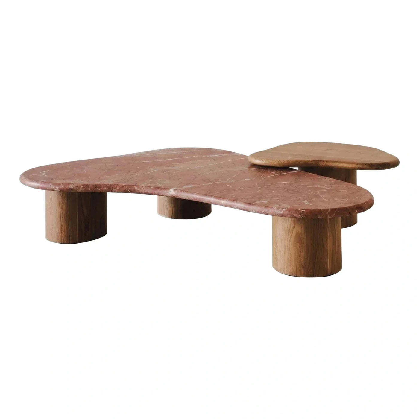 Organic Pink Marble and Wood Coffee Table