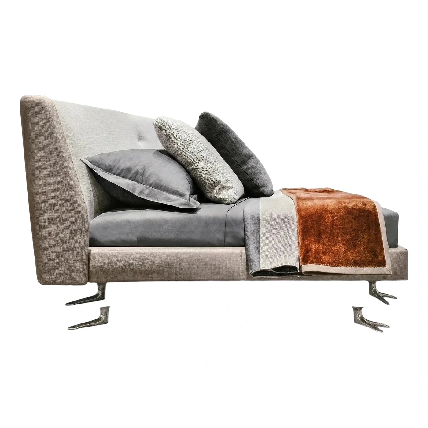 Modern Beige Fabric Daybed with Sculptural Metal Legs