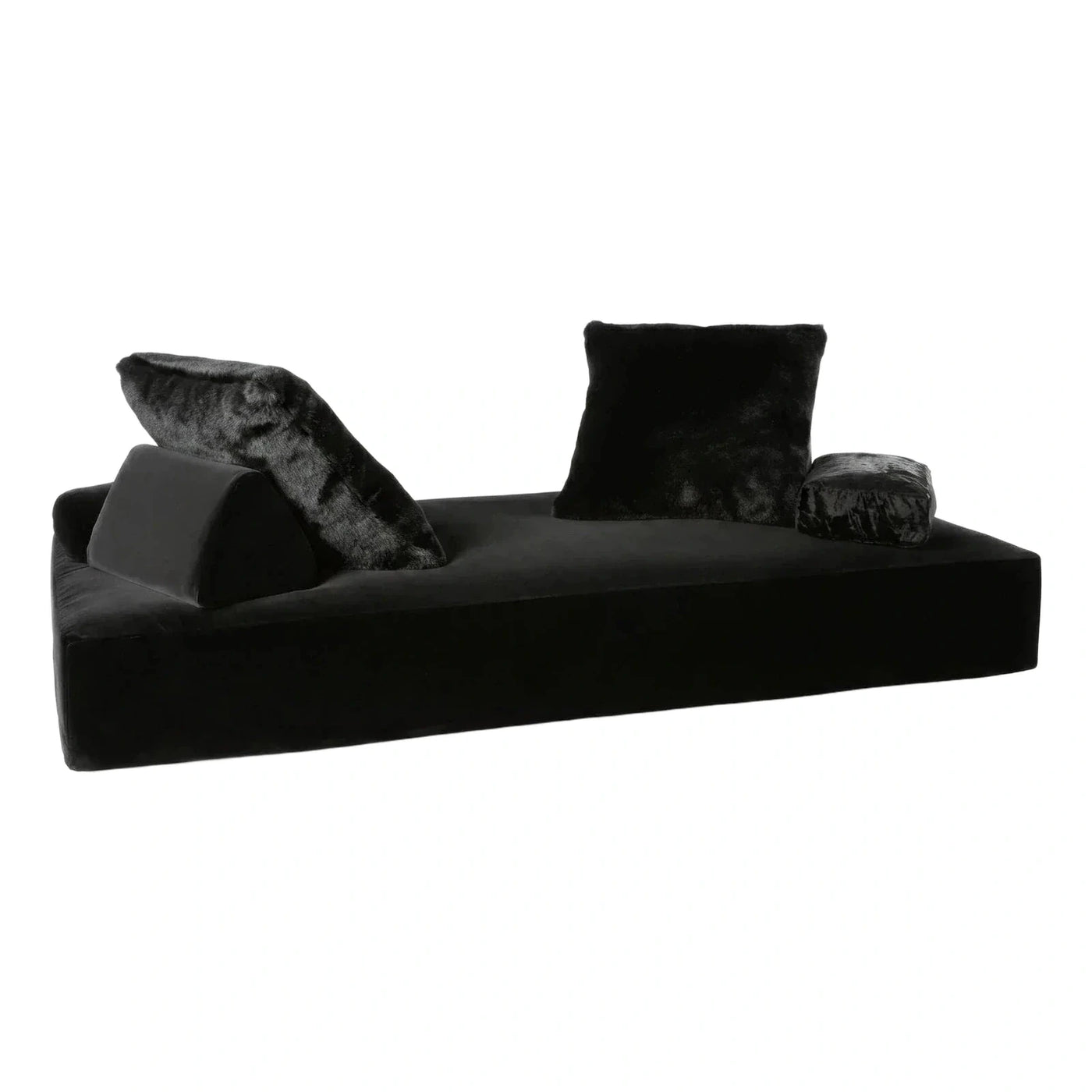 Modern Black Velvet Platform Daybed with Pillows