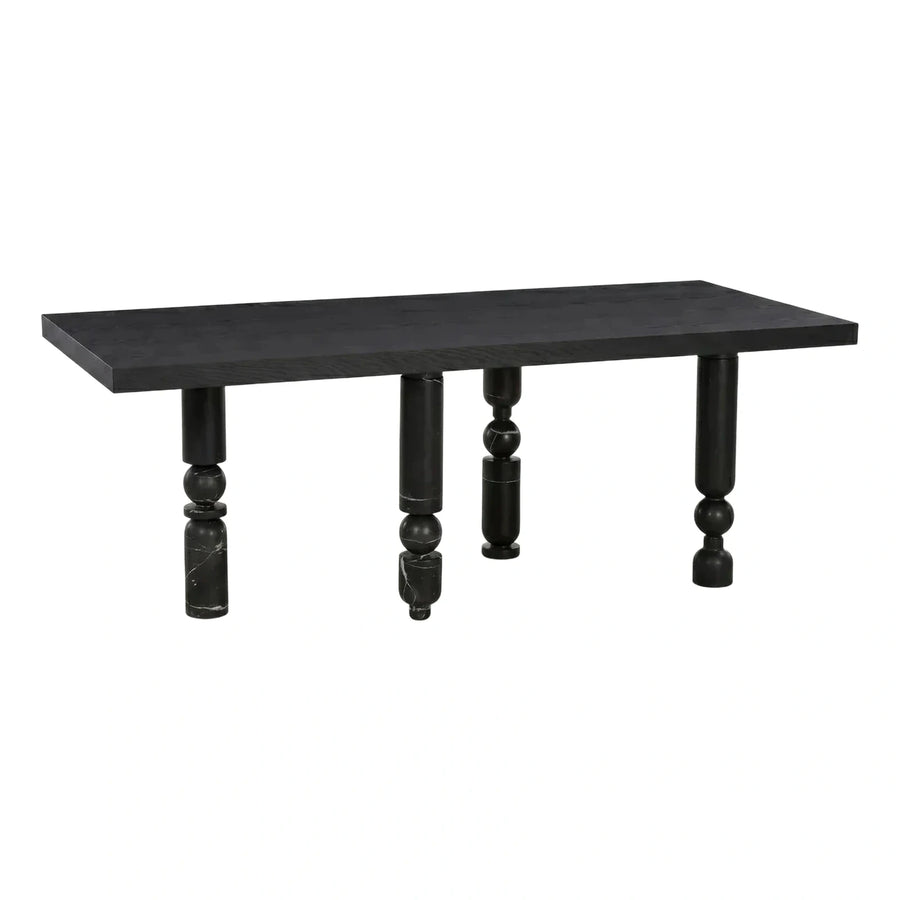 Black Wood Dining Table with Turned Stone Legs