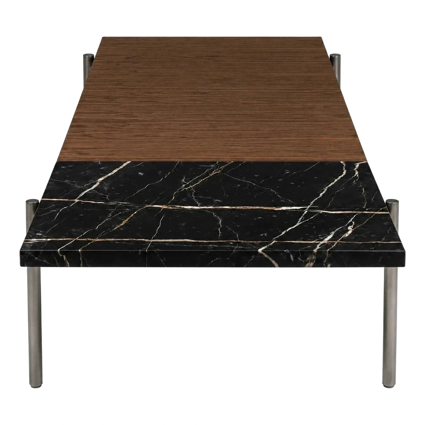 Modern Split Top Dining Table Dark Wood Black Marble