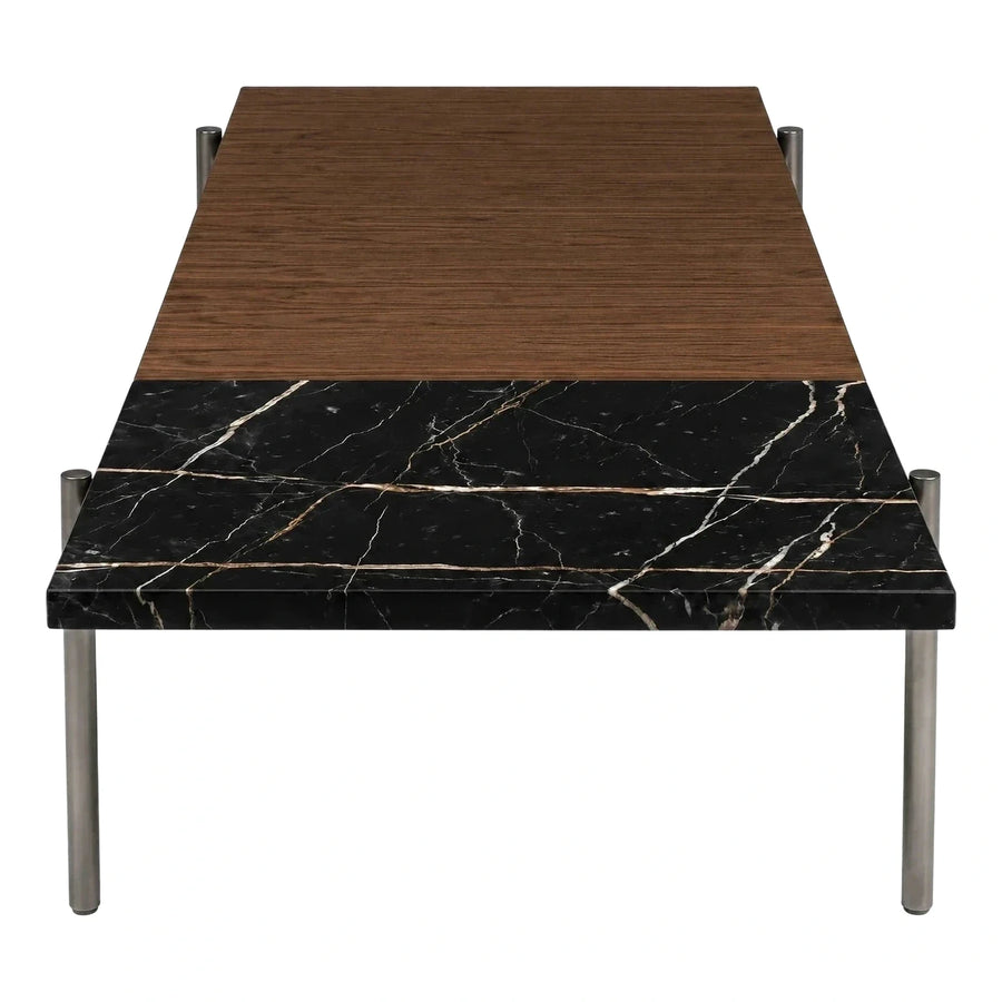 Modern Split Top Dining Table Dark Wood Black Marble